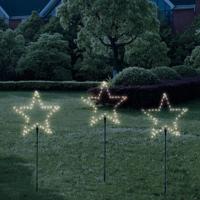 Solar kerstster priklamp op zonne-energie - 3 stervormige priklampen met warm wit licht - thumbnail