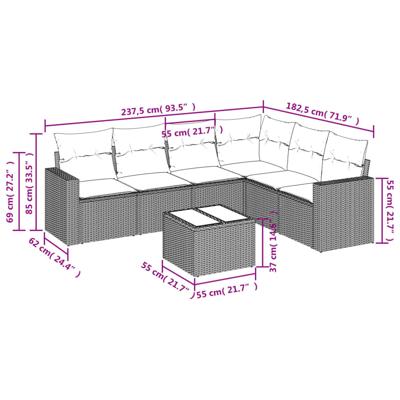 7-delige Loungeset met kussens poly rattan zwart - thumbnail