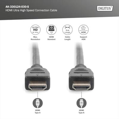 Digitus AK-330124-030-S HDMI-kabel HDMI Aansluitkabel HDMI-A-stekker, HDMI-A-stekker 3.00 m Zwart 8K UHD, Vergulde steekcontacten, Afscherming gevlochten, - thumbnail