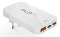 Hama Snellader 2x USB-C 1x USB-A platte mini-oplader PD 65 W Oplader Wit - thumbnail