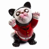 Handbeschilderde Poes Polystone Rood/Zwart (20 cm) - thumbnail