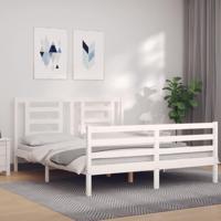 Bedframe met hoofdbord massief hout wit 160x200 cm - thumbnail