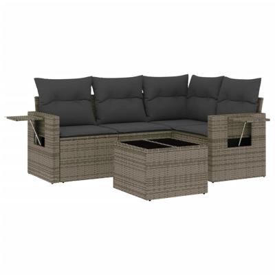 4-delige Loungeset met kussens poly rattan grijs