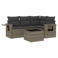 4-delige Loungeset met kussens poly rattan grijs - thumbnail
