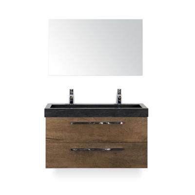 Seville Badmeubelset 100 cm - Tabacco - Wastafel Hardsteen Wit Lucca 2 kraangaten - met Spiegel