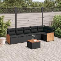 7-delige Loungeset met kussens poly rattan zwart - thumbnail