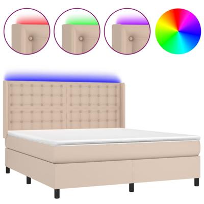Boxspring met matras en LED kunstleer cappuccinokleur 180x200cm