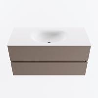 MONDIAZ VICA 100cm badmeubel onderkast Smoke 2 lades. Wastafel MOON midden zonder kraangat, kleur Talc. - thumbnail