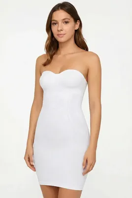 Fine Woman strapless onderjurk - Naadloos - dames - Anti slip - Wit - Onderbroek - Ondergoed- Corrigerend ondergoed - Wit - Onderbroek - Ondergoed-
