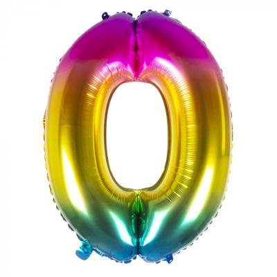 Folieballon Regenboog Cijfer 0 (86cm)