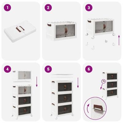 VidaXL Opbergbox stapelbaar met wielen 3-laags 28 l 48,5x29,5x86 cm