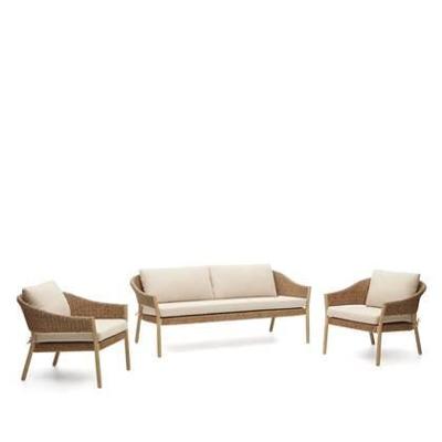 Kave Home Loungeset 'Pola' Eucalyptushout en rattan, Met 2-zits Bank en 2 fauteuils Kave Home Loungeset 'Pola' Eucalyptushout en rattan, Met 2-zits Bank en 2 fauteuils