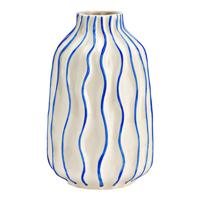Vaas gestreept van keramiek, wit/blauw (B/H/D) 13x21x13cm - thumbnail