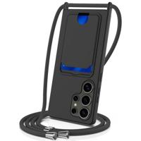 Lunso - Samsung Galaxy S25 Ultra - Telefoonhoes met koord en kaarthouder - Zwart - thumbnail