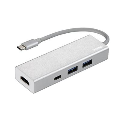 Hama USB 3.1 Type-C Hub, 3-voudig, met HDMI-poort (2x USB-A, 1x USB-C, 5 Gbit/s Super-Speed, 4K Ultra HD, voor PC/Mac/Laptop/Tablet m. USB-C/Thunderbolt 3, aluminium) externe USB-verdeler,