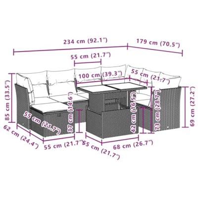 8-delige Loungeset met kussens poly rattan beige