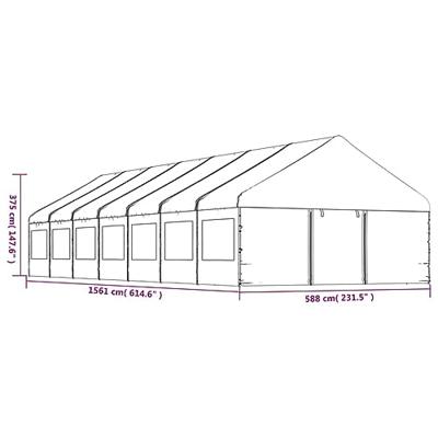 Prieel met dak 15,61x5,88x3,75 m polyetheen wit