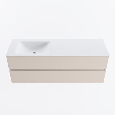 MONDIAZ VICA 140cm badmeubel onderkast Linen 2 lades. Wastafel CLOUD links 1 kraangat, kleur Talc.