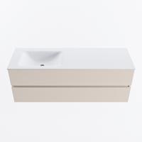 MONDIAZ VICA 140cm badmeubel onderkast Linen 2 lades. Wastafel CLOUD links 1 kraangat, kleur Talc. - thumbnail