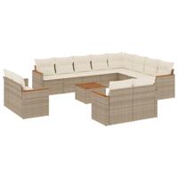 13-delige Loungeset met kussens poly rattan beige - thumbnail