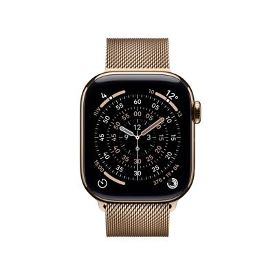Apple Watch Series 11 GPS + Cellular - 42 mm - Gouden titanium kast - Gouden Milanese Loop-band Apple Watch Series 11 GPS + Cellular - 42 mm - Gouden titanium kast - Gouden Milanese Loop-band