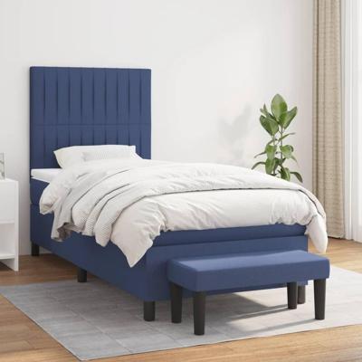 Boxspring met matras stof blauw 90x190 cm