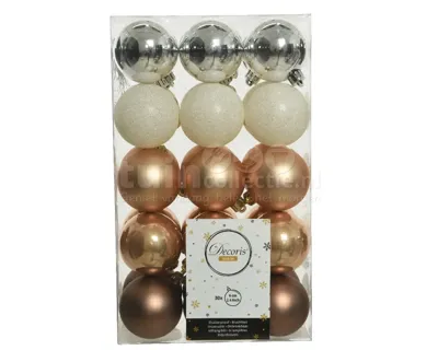 Kerstballen Mix Plastic Ø6cm Toffee Bruin / Zilver 30st