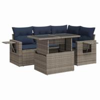 5-delige Loungeset met kussens poly rattan acacia zwart - thumbnail
