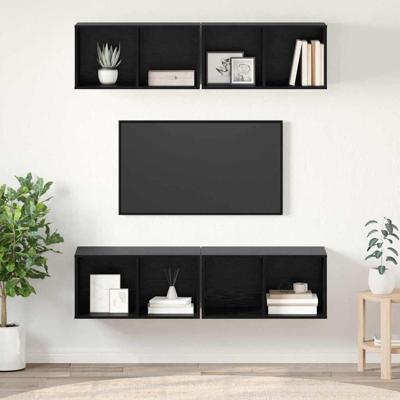 Tv-meubelset 4 pcs Zwart Eiken 37 x 37 x 72 cm Bewerkt hout