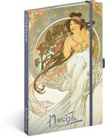 NOTIQUE Notitieboek, gelinieerd met elastiek 13x21cm ca. A5, designer hardcover notebook, notitieblok, notitieboek, dagboek voor volwassenen, dames (alphonse mucha muziek) - thumbnail