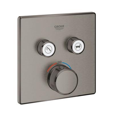 Grohe Inbouwkraan Grohtherm Smart Control Thermostaatkraan met 3-weg Omstelling Vierkant 3 Knop Hard Graphite Geborsteld