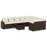 10-delige Loungeset met kussens poly rattan bruin - thumbnail