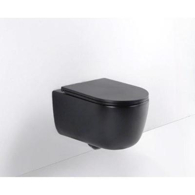 QeramiQ Dely Swirl Wandclosetset - 36.5x53.0cm - diepspoel - rimless - slim softclose zitting - mat zwart SW1026258/SW1000768