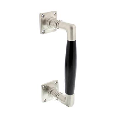 Greep Ton Basic 95/170mm op vierkant rozet nikkel mat/ebbenhout Greep Ton Basic 95/170mm op vierkant rozet nikkel mat/ebbenhout
