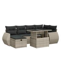 7-delige Loungeset met kussens poly rattan lichtgrijs - thumbnail
