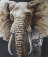 Schilderij - Handgeschilderd - Olifant in close up, olieverf, 100x100 cm. - thumbnail