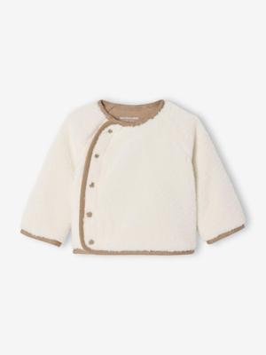 Gebreide trui voor pasgeborenen van sherpa met knopen aan de voorkant ecru