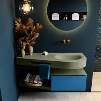 MONDIAZ RIVA 120cm badmeubel onderkast / planchet kleur Jeans met 1 lade. Wastafel DULCET rechts 0 kraangaten kleur Army. - thumbnail