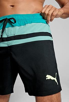 Puma Zwembroek Heren Heritage Stripe Mid Shorts Black Teal Combo-M Puma Zwembroek Heren Heritage Stripe Mid Shorts Black Teal Combo-M