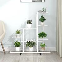 Bloemenstandaard met wielen 94,5x25x92,5 cm metaal wit - thumbnail