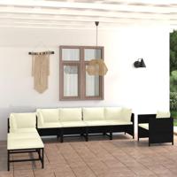 8-delige Loungeset met kussens poly rattan zwart - thumbnail