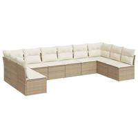 10-delige Loungeset met kussens poly rattan beige - thumbnail