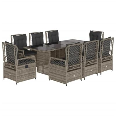 9-delige Tuinset met kussens poly rattan grijs - thumbnail