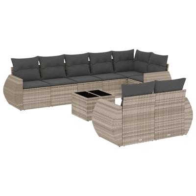 8-delige Loungeset met kussens poly rattan lichtgrijs