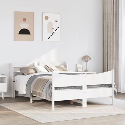 Bedframe met hoofdbord massief grenenhout wit 140x190 cm - thumbnail