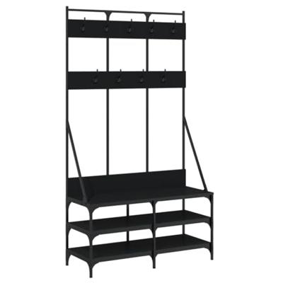 VidaXL Kledingrek met schoenenrek 100x40x184 cm zwart VidaXL Kledingrek met schoenenrek 100x40x184 cm zwart