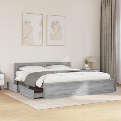 Bedframe met hoofdeinde bewerkt hout grijs sonoma 180x200 cm