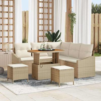 Tuinbankenset met kussen 8 pcs Beige poly rattan