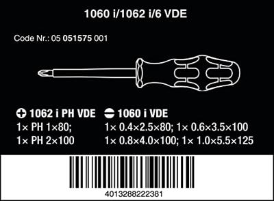 Wera 1060 i/1062 i/6 VDE/1000V | geïsoleerde schroevendraaierset | Kraftform | VDE | 6-delig - 05051575001 - thumbnail