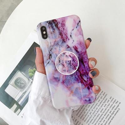 Marmer anti-drop TPU bescherming achtercover voor iPhone XS Max met opvouwbare houder (Z9)